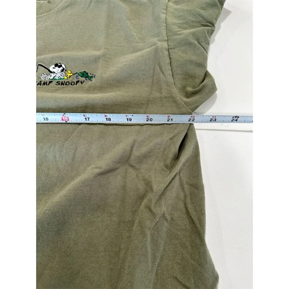 Vtg Camp Snoopy Peanuts T-Shirt Sz XL Green Graphic Short‎ Sleeve embroidered